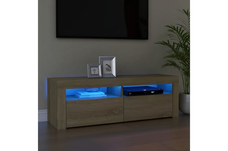 TV-benk med LED-lys sonoma eik 120x35x40 cm - Brun - Møbler - Mediamøbel & tv møbel - TV-benk & mediabenk