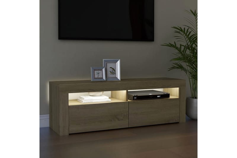 TV-benk med LED-lys sonoma eik 120x35x40 cm - Brun - TV-benk & mediabenk