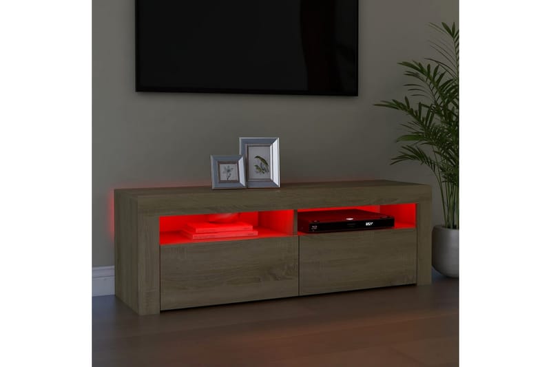 TV-benk med LED-lys sonoma eik 120x35x40 cm - Brun - TV-benk & mediabenk