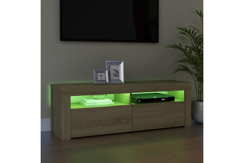 TV-benk med LED-lys sonoma eik 120x35x40 cm - Brun - TV-benk & mediabenk