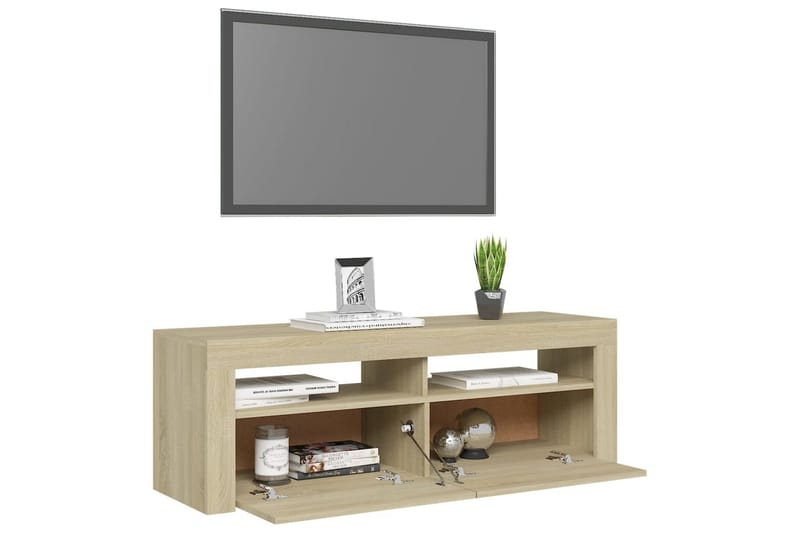 TV-benk med LED-lys sonoma eik 120x35x40 cm - Brun - TV-benk & mediabenk