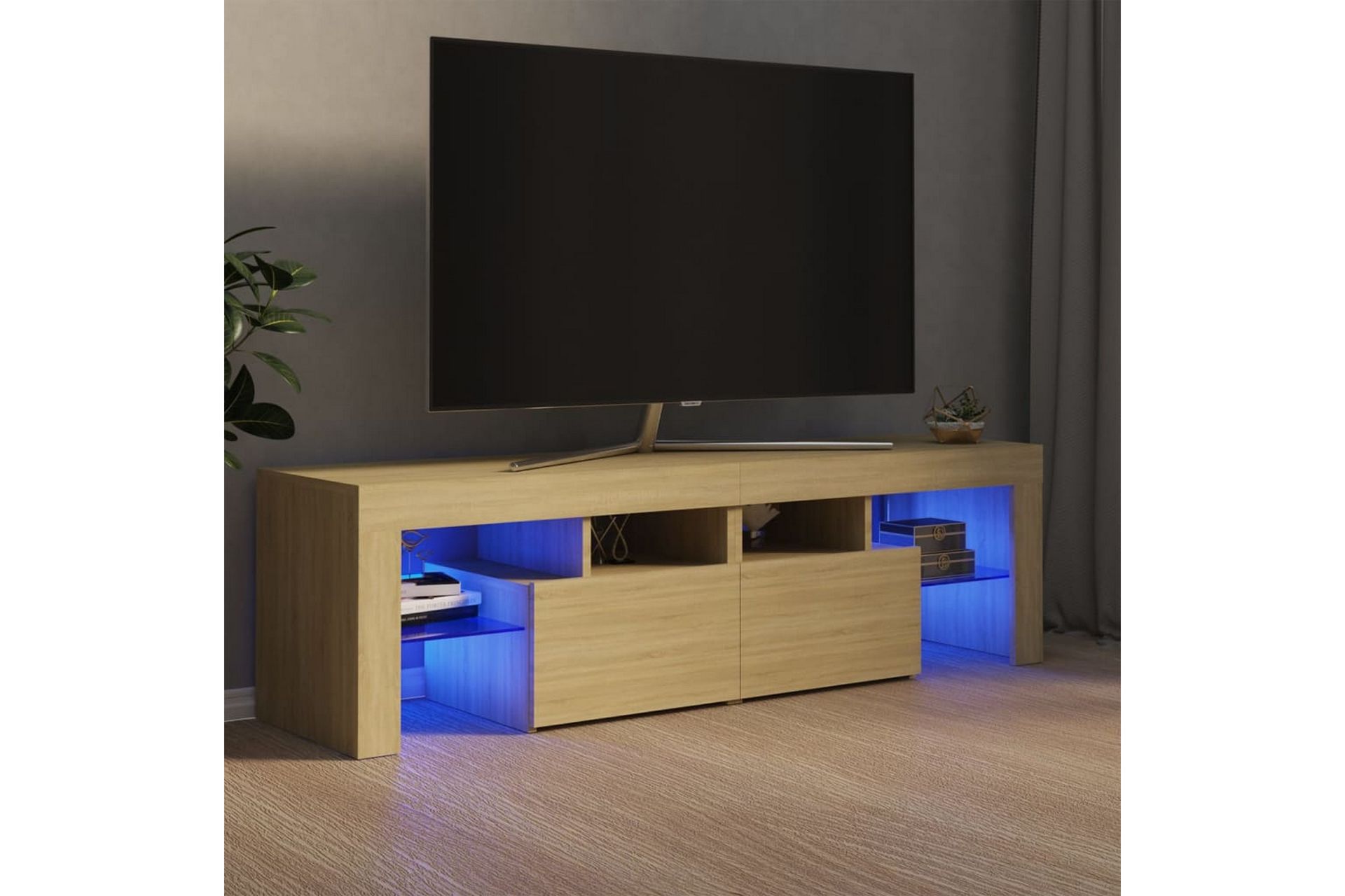 TV-benk med LED-lys sonoma eik 140x35x40 cm - Brun - Møbler - Mediamøbel & tv møbel - TV-benk & mediabenk