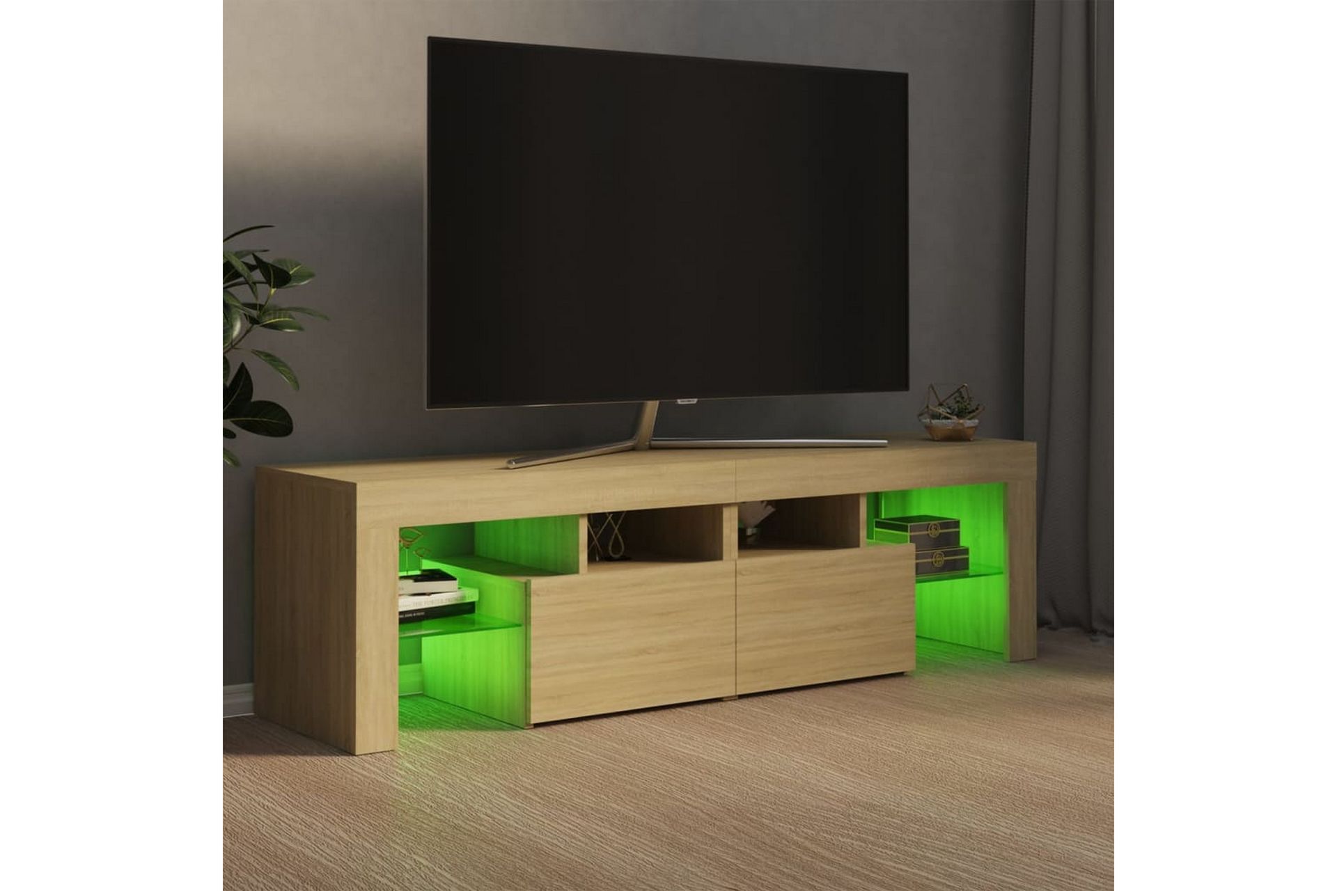 TV-benk med LED-lys sonoma eik 140x35x40 cm - Brun - Møbler - Mediamøbel & tv møbel - TV-benk & mediabenk
