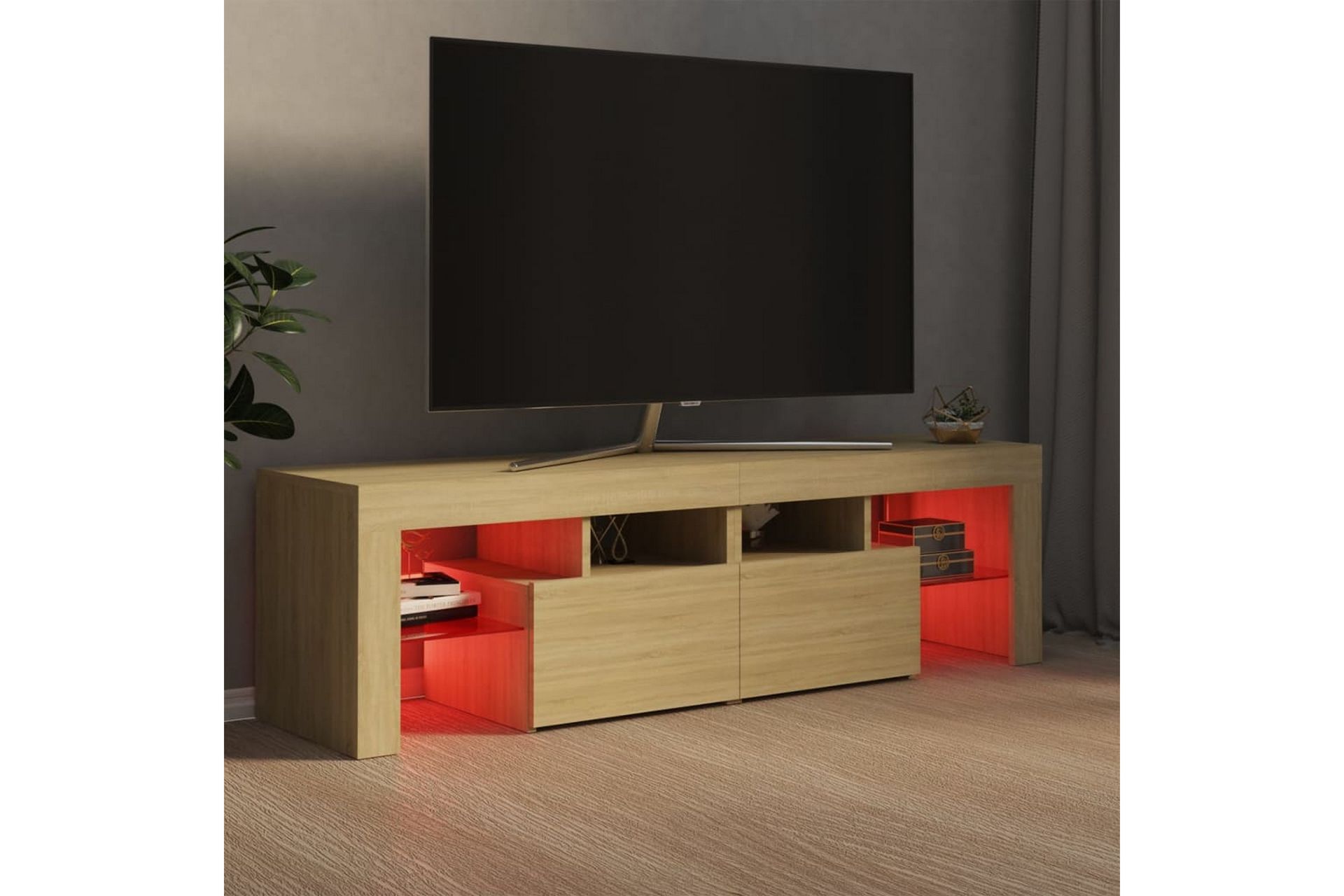 TV-benk med LED-lys sonoma eik 140x35x40 cm - Brun - Møbler - Mediamøbel & tv møbel - TV-benk & mediabenk