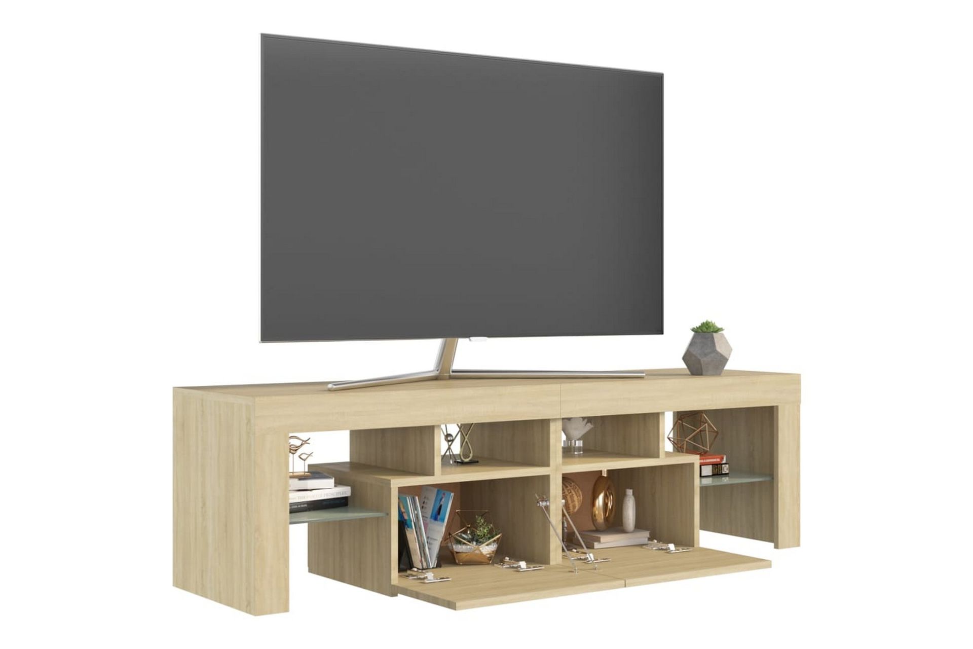 TV-benk med LED-lys sonoma eik 140x35x40 cm - Brun - Møbler - Mediamøbel & tv møbel - TV-benk & mediabenk