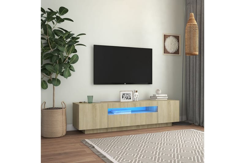 TV-benk med LED-lys sonoma eik 160x35x40 cm - Brun - TV-benk & mediabenk