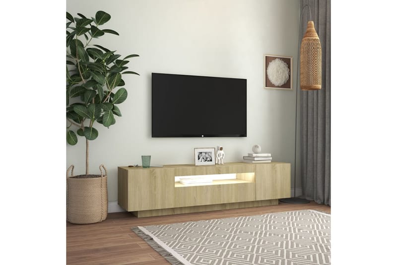 TV-benk med LED-lys sonoma eik 160x35x40 cm - Brun - Møbler - Mediamøbel & tv møbel - TV-benk & mediabenk