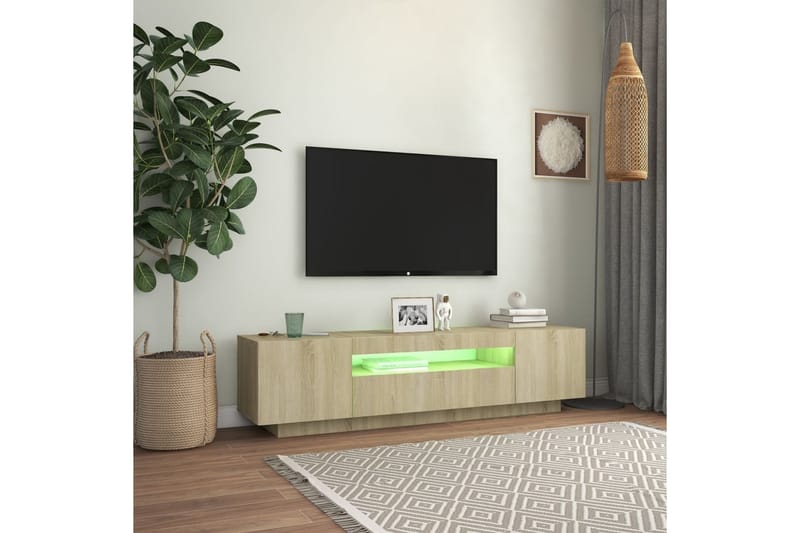 TV-benk med LED-lys sonoma eik 160x35x40 cm - Brun - TV-benk & mediabenk