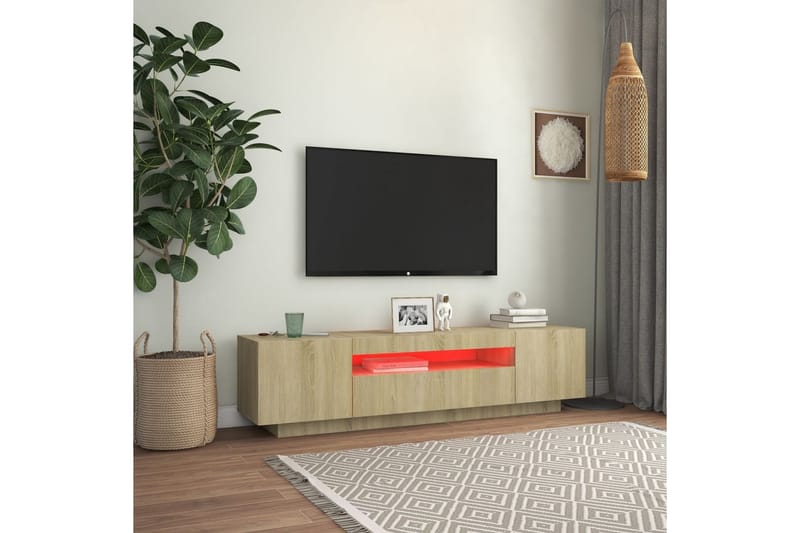 TV-benk med LED-lys sonoma eik 160x35x40 cm - Brun - TV-benk & mediabenk