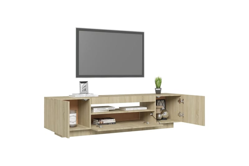 TV-benk med LED-lys sonoma eik 160x35x40 cm - Brun - Møbler - Mediamøbel & tv møbel - TV-benk & mediabenk