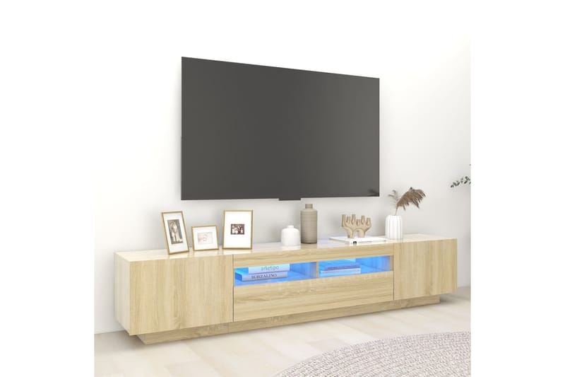 TV-benk med LED-lys sonoma eik 200x35x40 cm - Brun - Møbler - Mediamøbel & tv møbel - TV-benk & mediabenk