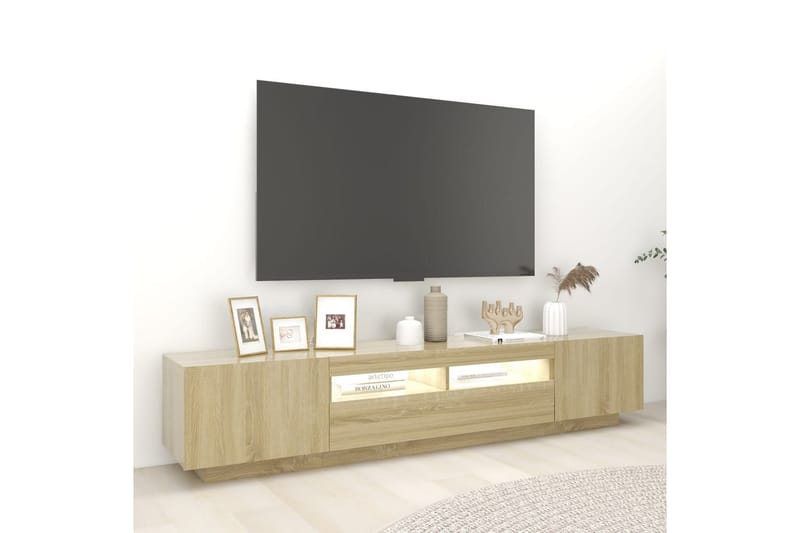 TV-benk med LED-lys sonoma eik 200x35x40 cm - Brun - Møbler - Mediamøbel & tv møbel - TV-benk & mediabenk