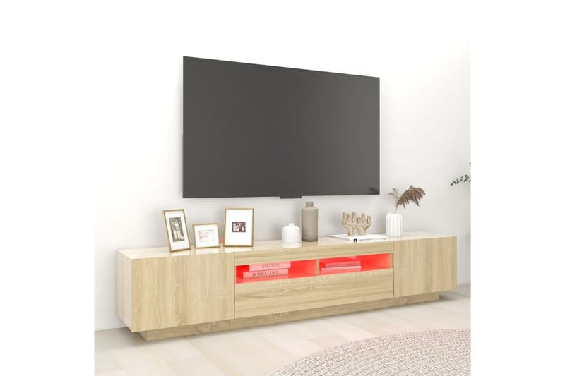 TV-benk med LED-lys sonoma eik 200x35x40 cm - Brun - Møbler - Mediamøbel & tv møbel - TV-benk & mediabenk
