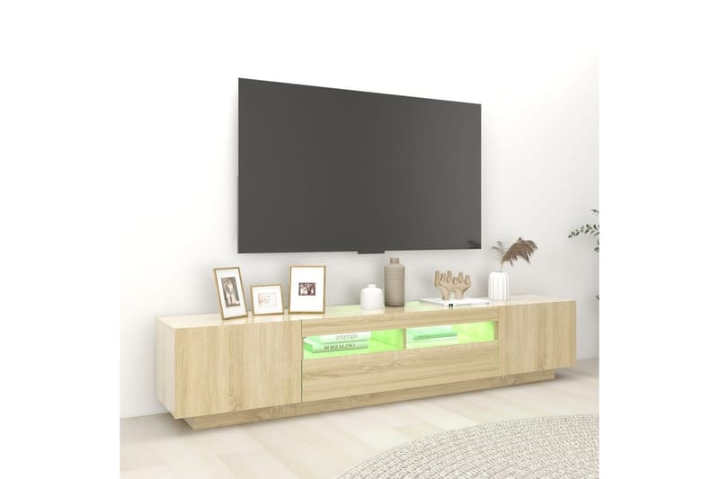 TV-benk med LED-lys sonoma eik 200x35x40 cm - Brun - Møbler - Mediamøbel & tv møbel - TV-benk & mediabenk