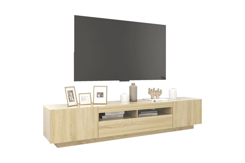 TV-benk med LED-lys sonoma eik 200x35x40 cm - Brun - Møbler - Mediamøbel & tv møbel - TV-benk & mediabenk