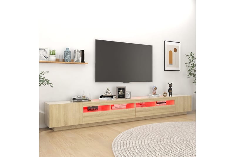 TV-benk med LED-lys sonoma eik 300x35x40 cm - Brun - Møbler - Mediamøbel & tv møbel - TV-benk & mediabenk