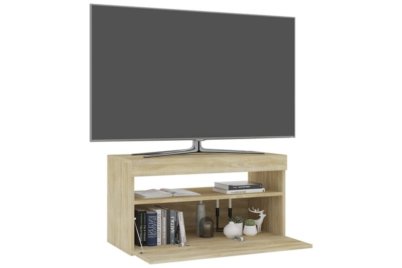TV-benk med LED-lys sonoma eik 75x35x40 cm - Brun - Møbler - Mediamøbel & tv møbel - TV-benk & mediabenk