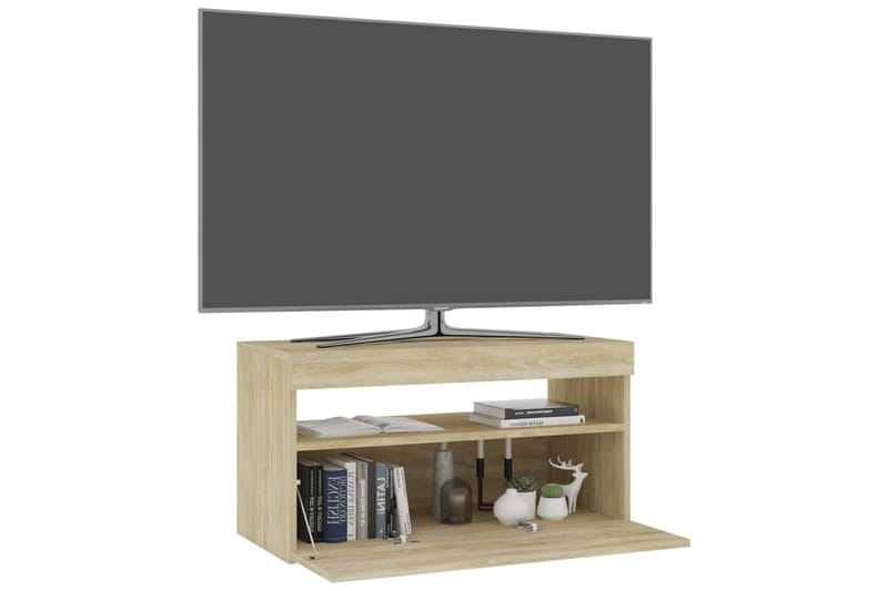 TV-benk med LED-lys sonoma eik 75x35x40 cm - Brun - TV-benk & mediabenk