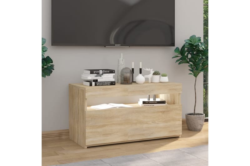 TV-benk med LED-lys sonoma eik 75x35x40 cm - Brun - TV-benk & mediabenk