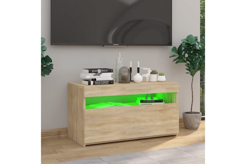 TV-benk med LED-lys sonoma eik 75x35x40 cm - Brun - TV-benk & mediabenk