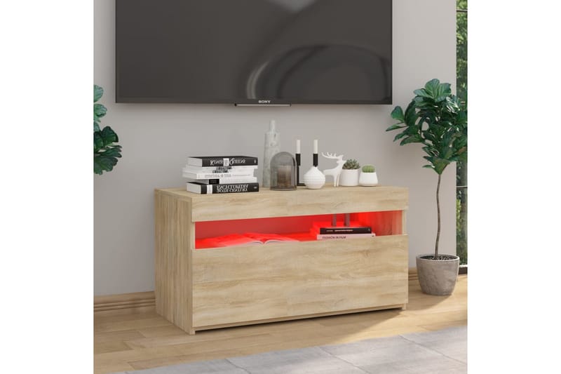 TV-benk med LED-lys sonoma eik 75x35x40 cm - Brun - TV-benk & mediabenk