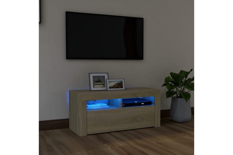 TV-benk med LED-lys sonoma eik 90x35x40 cm - Brun - Møbler - Mediamøbel & tv møbel - TV-benk & mediabenk