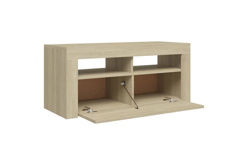 TV-benk med LED-lys sonoma eik 90x35x40 cm - Brun - Møbler - Mediamøbel & tv møbel - TV-benk & mediabenk