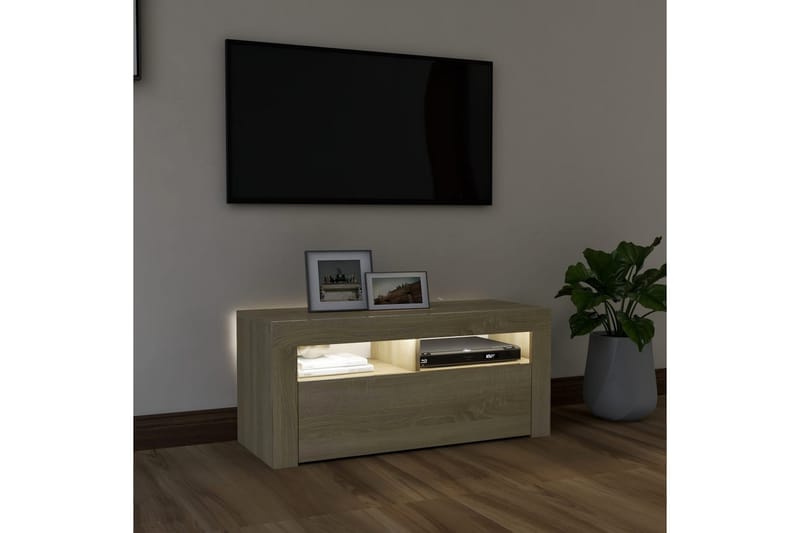 TV-benk med LED-lys sonoma eik 90x35x40 cm - Brun - TV-benk & mediabenk