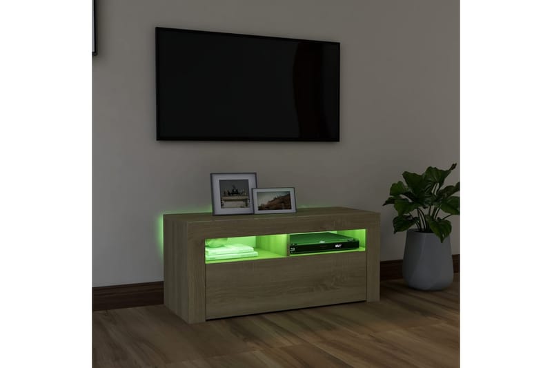 TV-benk med LED-lys sonoma eik 90x35x40 cm - Brun - Møbler - Mediamøbel & tv møbel - TV-benk & mediabenk