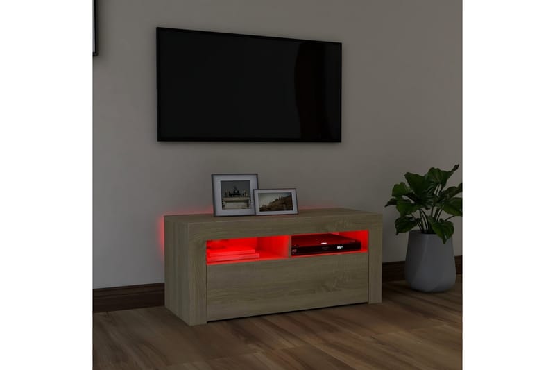 TV-benk med LED-lys sonoma eik 90x35x40 cm - Brun - TV-benk & mediabenk