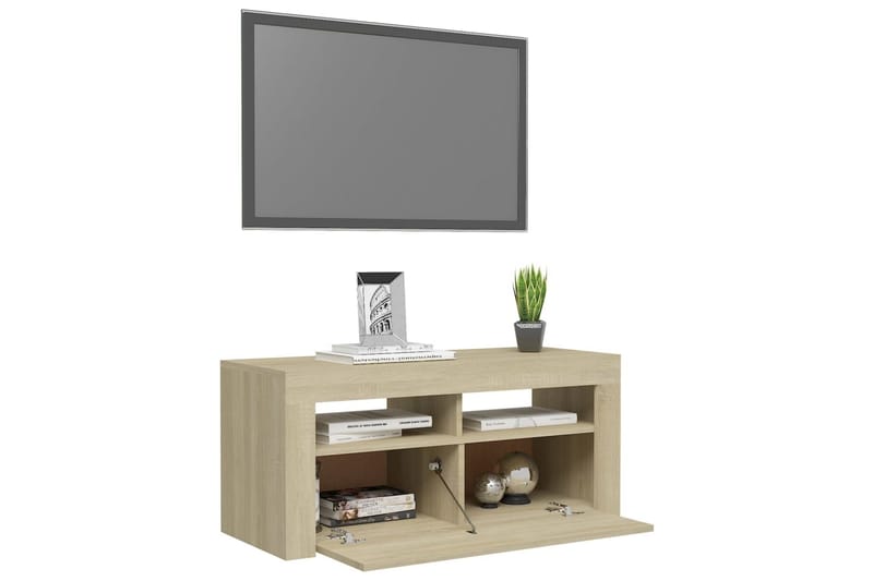 TV-benk med LED-lys sonoma eik 90x35x40 cm - Brun - TV-benk & mediabenk