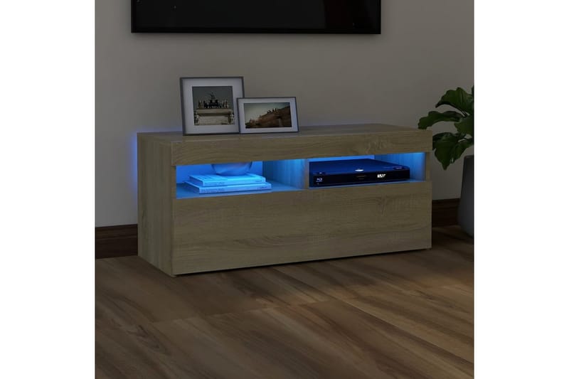 TV-benk med LED-lys sonoma eik 90x35x40 cm - Brun - TV-benk & mediabenk
