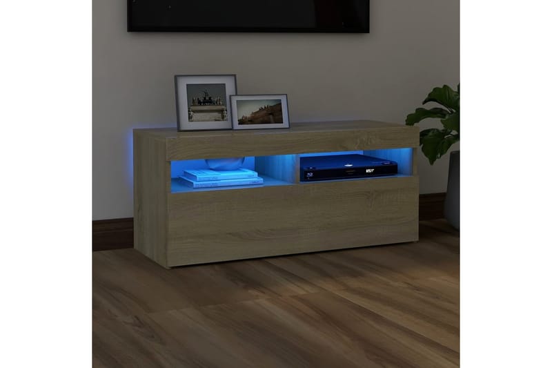 TV-benk med LED-lys sonoma eik 90x35x40 cm - Brun - Møbler - Mediamøbel & tv møbel - TV-benk & mediabenk