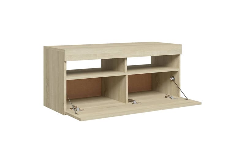TV-benk med LED-lys sonoma eik 90x35x40 cm - Brun - Møbler - Mediamøbel & tv møbel - TV-benk & mediabenk