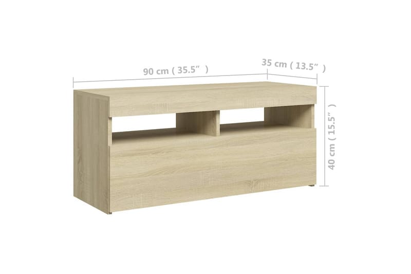 TV-benk med LED-lys sonoma eik 90x35x40 cm - Brun - TV-benk & mediabenk