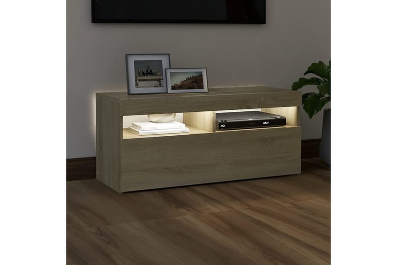 TV-benk med LED-lys sonoma eik 90x35x40 cm - Brun - TV-benk & mediabenk