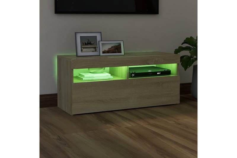 TV-benk med LED-lys sonoma eik 90x35x40 cm - Brun - Møbler - Mediamøbel & tv møbel - TV-benk & mediabenk