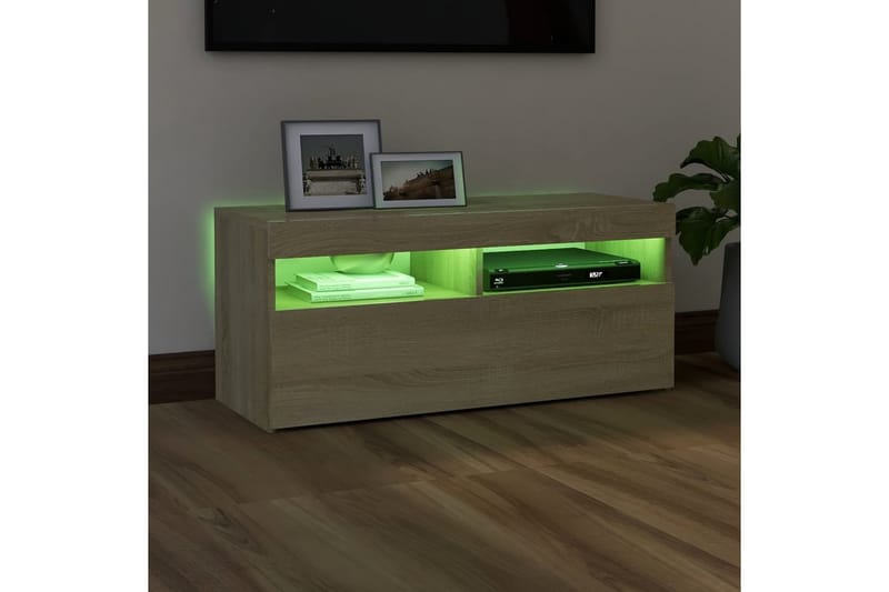 TV-benk med LED-lys sonoma eik 90x35x40 cm - Brun - TV-benk & mediabenk