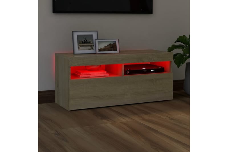 TV-benk med LED-lys sonoma eik 90x35x40 cm - Brun - TV-benk & mediabenk