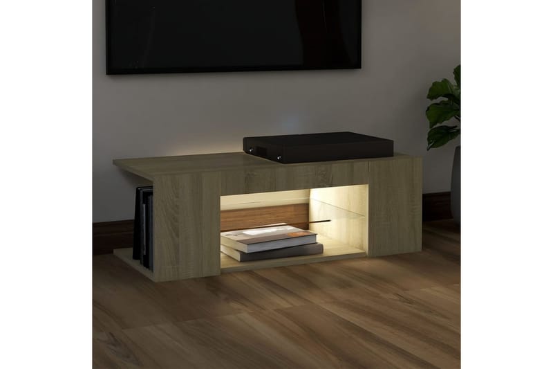 TV-benk med LED-lys sonoma eik 90x39x30 cm - Brun - Møbler - Mediamøbel & tv møbel - TV-benk & mediabenk