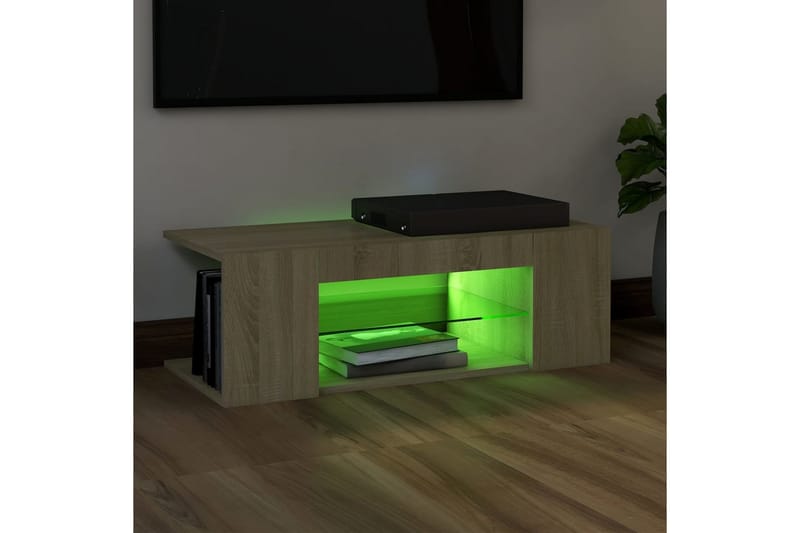 TV-benk med LED-lys sonoma eik 90x39x30 cm - Brun - Møbler - Mediamøbel & tv møbel - TV-benk & mediabenk