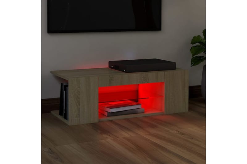 TV-benk med LED-lys sonoma eik 90x39x30 cm - Brun - Møbler - Mediamøbel & tv møbel - TV-benk & mediabenk