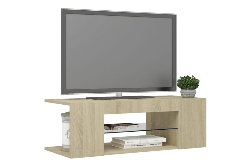 TV-benk med LED-lys sonoma eik 90x39x30 cm - Brun - Møbler - Mediamøbel & tv møbel - TV-benk & mediabenk