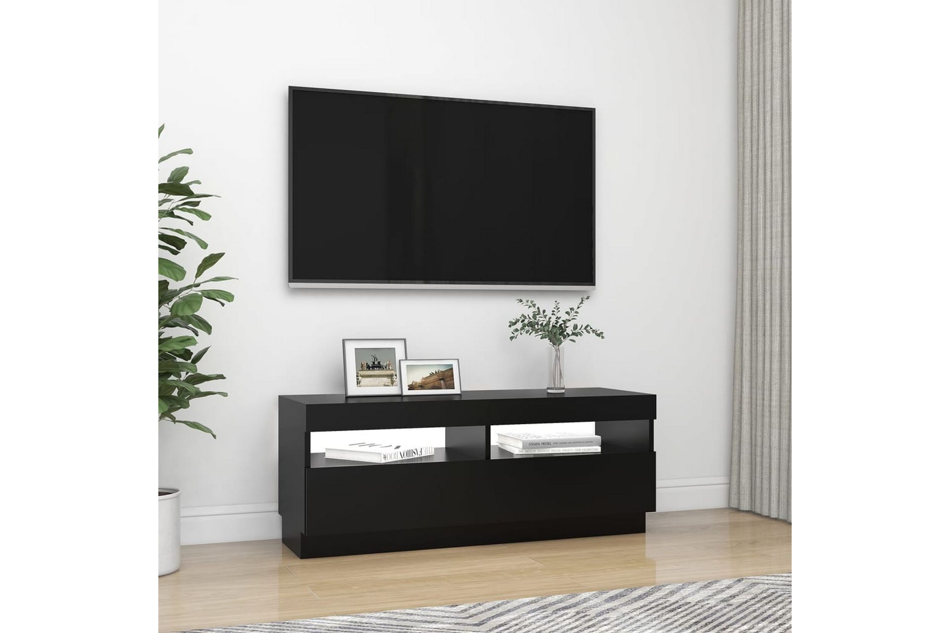 TV-benk med LED-lys svart 100x35x40 cm - Svart - Møbler - Mediamøbel & tv møbel - TV-benk & mediabenk