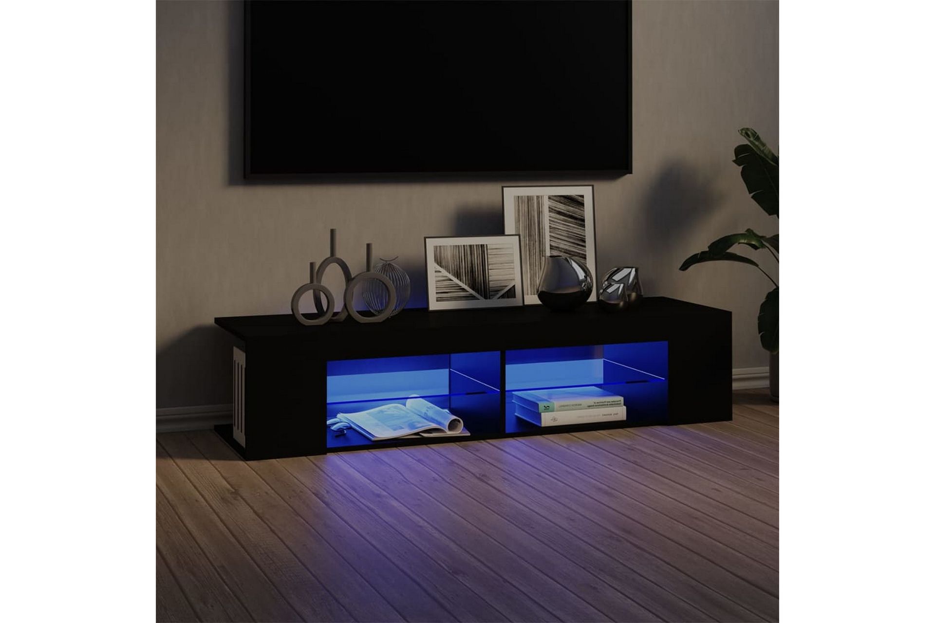 TV-benk med LED-lys svart 135x39x30 cm - Svart - Møbler - Mediamøbel & tv møbel - TV-benk & mediabenk
