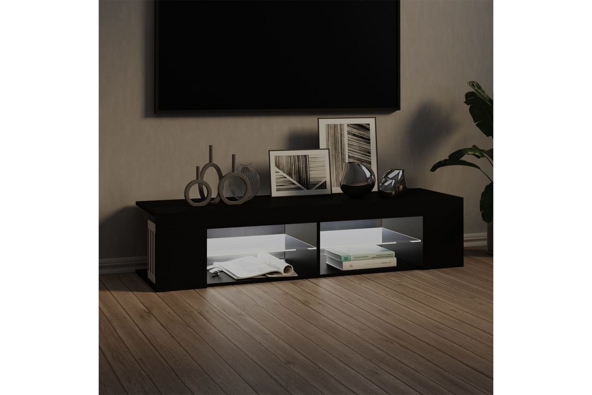 TV-benk med LED-lys svart 135x39x30 cm - Svart - Møbler - Mediamøbel & tv møbel - TV-benk & mediabenk