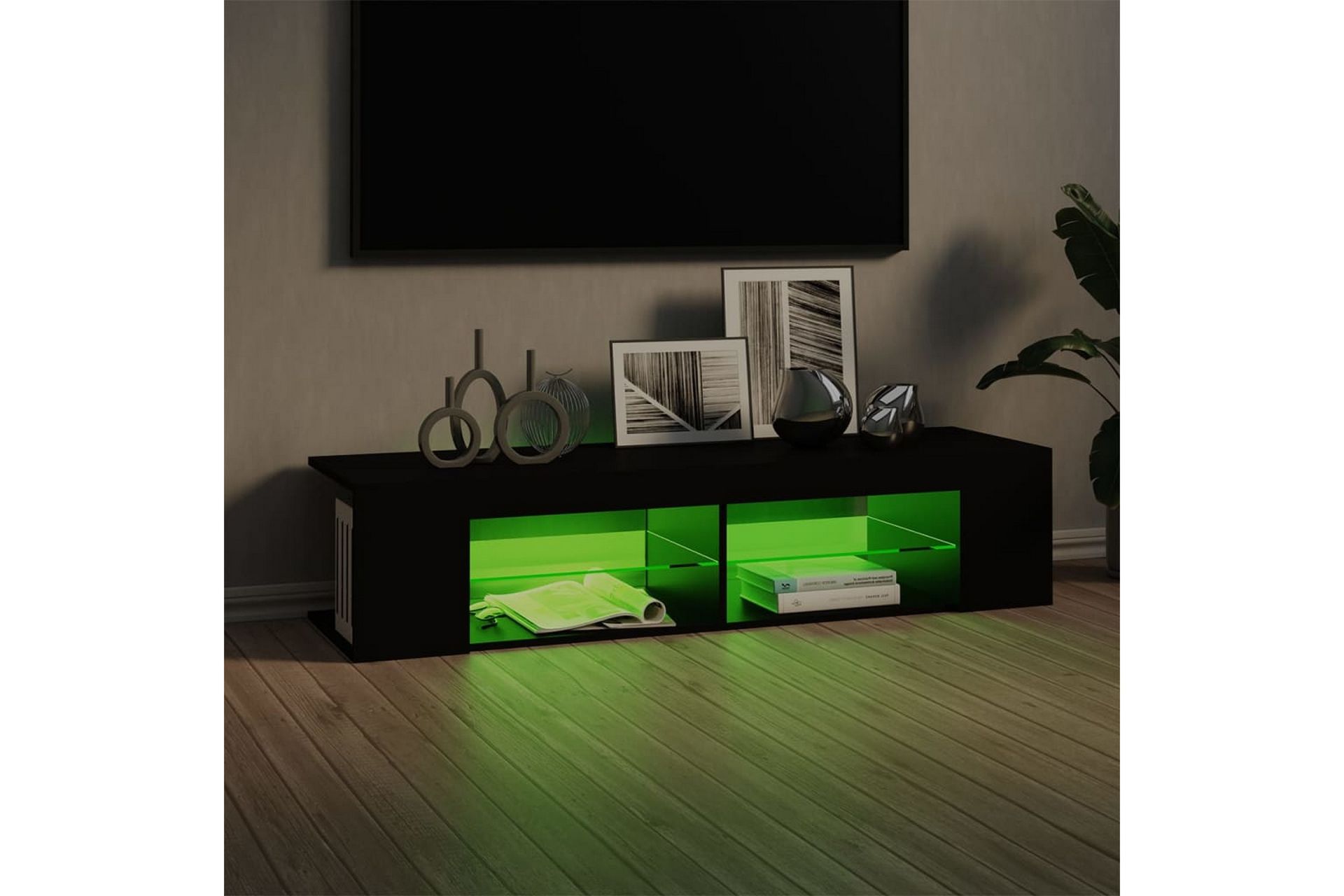 TV-benk med LED-lys svart 135x39x30 cm - Svart - Møbler - Mediamøbel & tv møbel - TV-benk & mediabenk