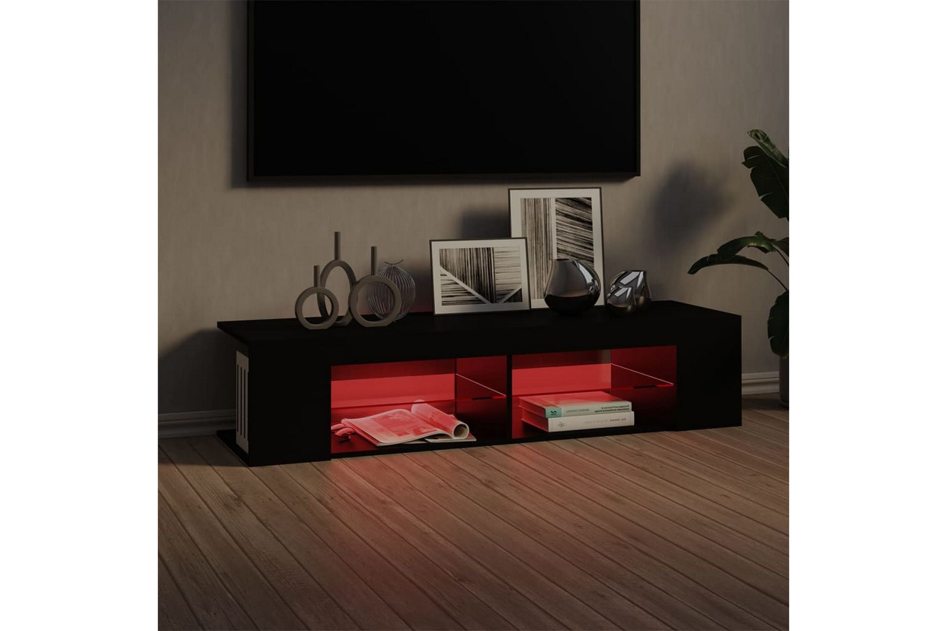 TV-benk med LED-lys svart 135x39x30 cm - Svart - Møbler - Mediamøbel & tv møbel - TV-benk & mediabenk