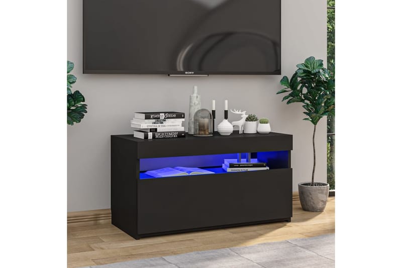 TV-benk med LED-lys svart 75x35x40 cm - Svart - Møbler - Mediamøbel & tv møbel - TV-benk & mediabenk