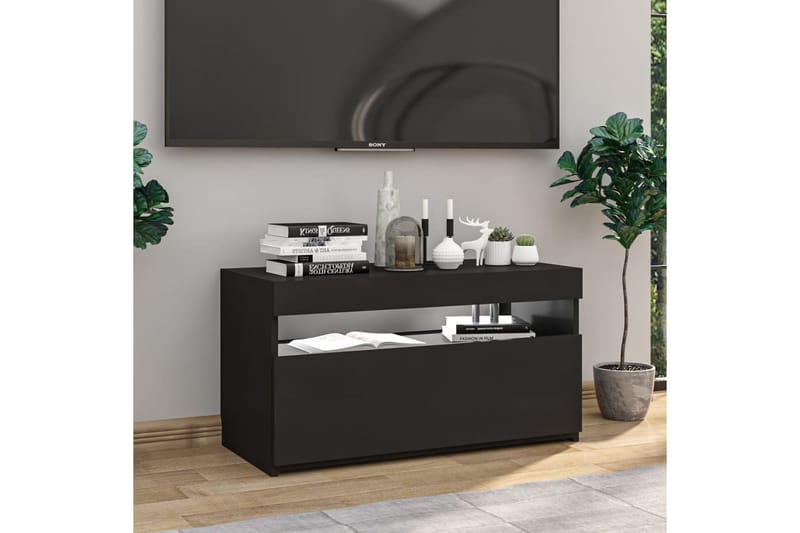 TV-benk med LED-lys svart 75x35x40 cm - Svart - Møbler - Mediamøbel & tv møbel - TV-benk & mediabenk